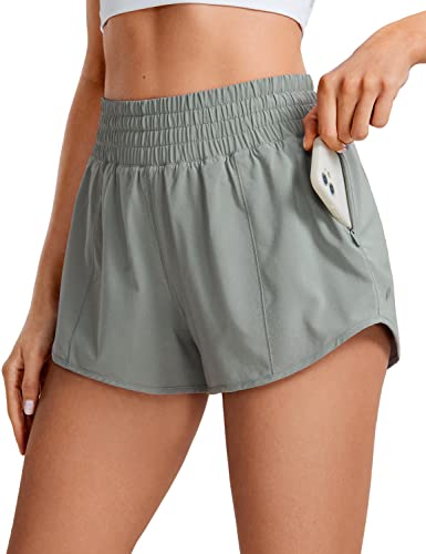 CRZ YOGA Damen High Waist Running Shorts Gym Sporthose Mesh Innenhose Schnelltrocknend Kurz Hose mit Zip Tasche - 6.4cm Sterling 42 von CRZ YOGA