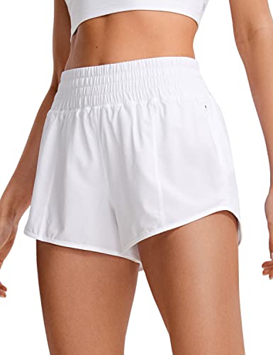 CRZ YOGA Damen High Waist Running Shorts Gym Sporthose Mesh Innenhose Schnelltrocknend Kurz Hose mit Zip Tasche - 6.4cm Weiss 38 von CRZ YOGA