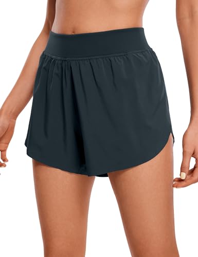 CRZ YOGA Damen High Waist Running Shorts Seitliche Splits Sport Workout Kurze Hose Leichte Atmungsaktive Sporthose Laufhose Echte Marine 38 von CRZ YOGA