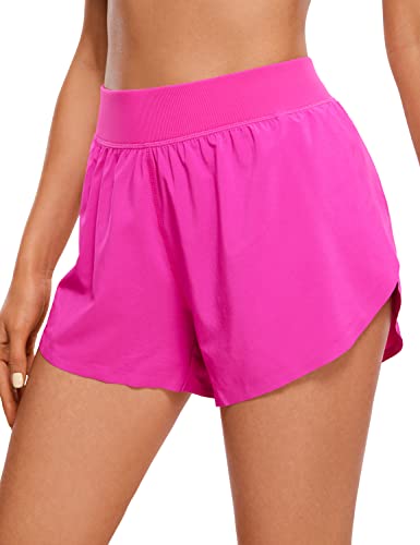 CRZ YOGA Damen High Waist Running Shorts Seitliche Splits Sport Workout Kurze Hose Leichte Atmungsaktive Sporthose Laufhose Hibiskus-Purpur 38 von CRZ YOGA