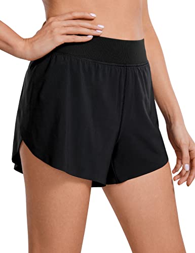 CRZ YOGA Damen High Waist Running Shorts Seitliche Splits Sport Workout Kurze Hose Leichte Atmungsaktive Sporthose Laufhose Schwarz 38 von CRZ YOGA