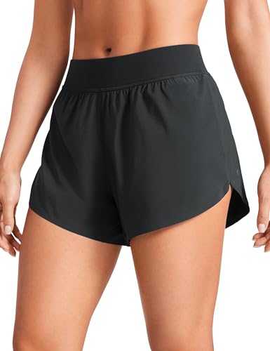 CRZ YOGA Damen Mid Waist Running Shorts Seitliche Splits Sport Workout Kurze Hose Leichte Atmungsaktive Sporthose Laufhose Schwarz 40 von CRZ YOGA