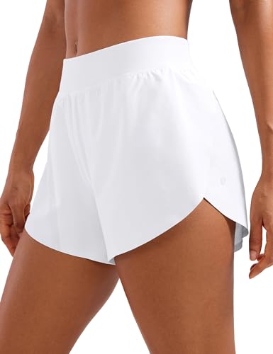 CRZ YOGA Damen Mid Waist Running Shorts Seitliche Splits Sport Workout Kurze Hose Leichte Atmungsaktive Sporthose Laufhose Weiss 38 von CRZ YOGA