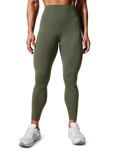 CRZ YOGA Damen High Waist Sports Leggings Blickdicht Yoga Leggins Sporthose mit Tasche - Hugged Feeling - 63cm Olivgrun 36 von CRZ YOGA