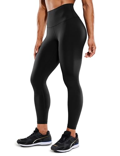 CRZ YOGA Damen High Waist Sports Leggings Blickdicht Yoga Leggins Sporthose mit Tasche - Hugged Feeling - 63cm Schwarz 34 von CRZ YOGA