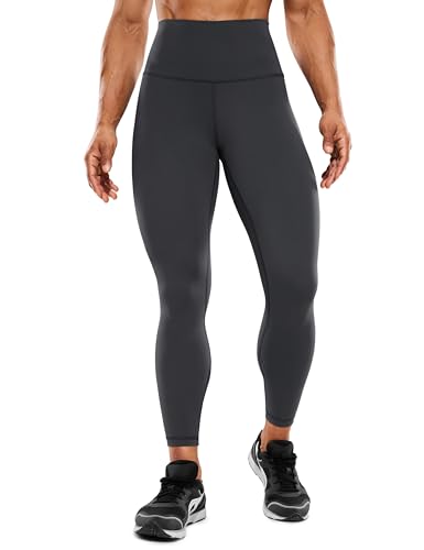 CRZ YOGA Damen High Waist Sports Leggings Blickdicht Yoga Leggins Sporthose mit Tasche - Hugged Feeling - 63cm Tinte grau 42 von CRZ YOGA