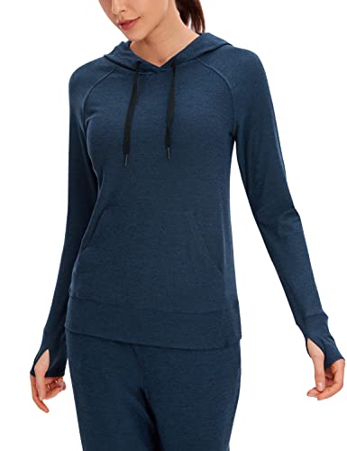 CRZ YOGA Damen Hoodie Kapuzenpullover Langarm Sweatshirts Longsleeve Shirts Sport Lauf Tops Marineblaue Heide 34 von CRZ YOGA