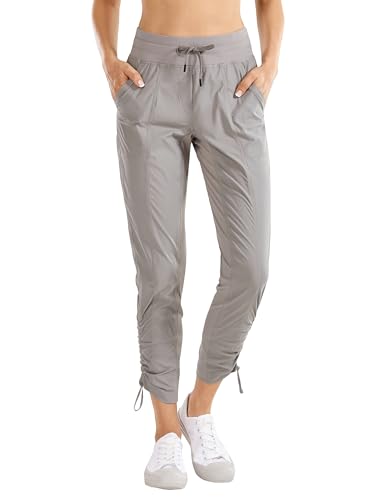 CRZ YOGA Damen Jogginghose 69cm - Mid Taille Sporthose Kordelzug Freizeithose Cargo Pants Jogger Hose mit Taschen Dunkles Chrom 36 von CRZ YOGA