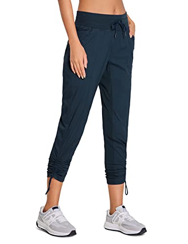 CRZ YOGA Damen Jogginghose 69cm - Mid Taille Sporthose Kordelzug Freizeithose Cargo Pants Jogger Hose mit Taschen Tinte Blau 42 von CRZ YOGA