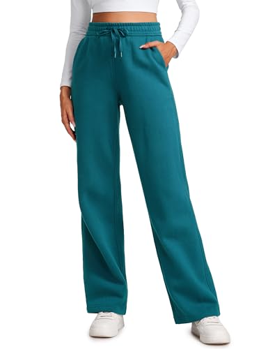 CRZ YOGA Damen Jogginghose Gefütterte Baumwolle Joggers Soft Freizeithose Winter Lounge Hosen mit Taschen Grüne Jade 42 von CRZ YOGA