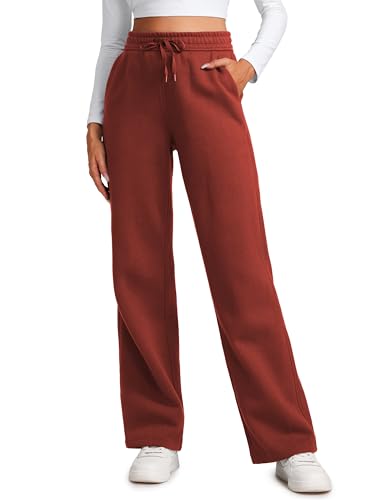CRZ YOGA Damen Jogginghose Gefütterte Baumwolle Joggers Soft Freizeithose Winter Lounge Hosen mit Taschen Jujube Braun 42 von CRZ YOGA