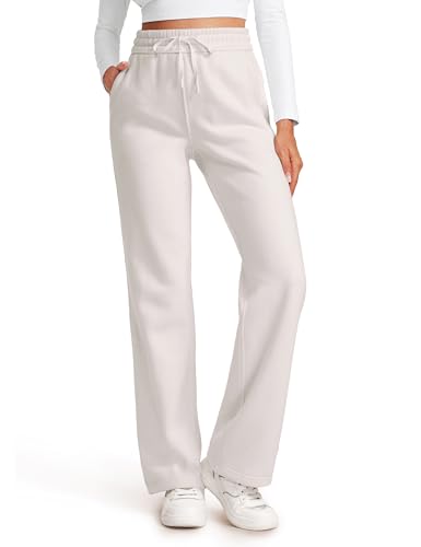 CRZ YOGA Damen Jogginghose Gefütterte Baumwolle Joggers Soft Freizeithose Winter Lounge Hosen mit Taschen Milchig Weiß 34 von CRZ YOGA