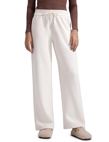 CRZ YOGA Damen Jogginghose Gefütterte Baumwolle Joggers Soft Freizeithose Winter Lounge Hosen mit Taschen - 76cm Milchig Weiß 40 von CRZ YOGA