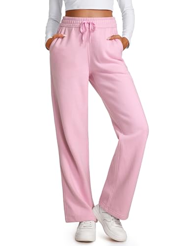 CRZ YOGA Damen Jogginghose Gefütterte Baumwolle Joggers Soft Freizeithose Winter Lounge Hosen mit Taschen - 76cm Rosa Pfingstrose 40 von CRZ YOGA