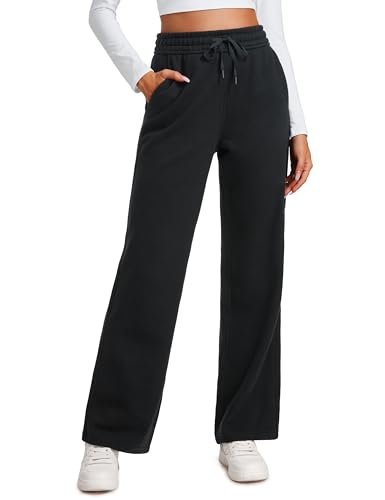 CRZ YOGA Damen Jogginghose Gefütterte Baumwolle Joggers Soft Freizeithose Winter Lounge Hosen mit Taschen Schwarz 42 von CRZ YOGA