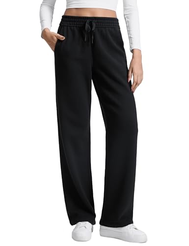 CRZ YOGA Damen Jogginghose Gefütterte Baumwolle Joggers Soft Freizeithose Winter Lounge Hosen mit Taschen - 76cm Schwarz 44 von CRZ YOGA