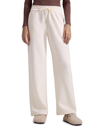 CRZ YOGA Damen Jogginghose Gefütterte Baumwolle Joggers Soft Freizeithose Winter Lounge Hosen mit Taschen - 76cm Weiße Aprikose 40 von CRZ YOGA