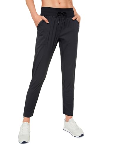 CRZ YOGA Damen Jogginghose 69cm - Mid Taille Sporthose Kordelzug Freizeithose Cargo Pants Jogger Hose mit Taschen Schwarz 38 von CRZ YOGA