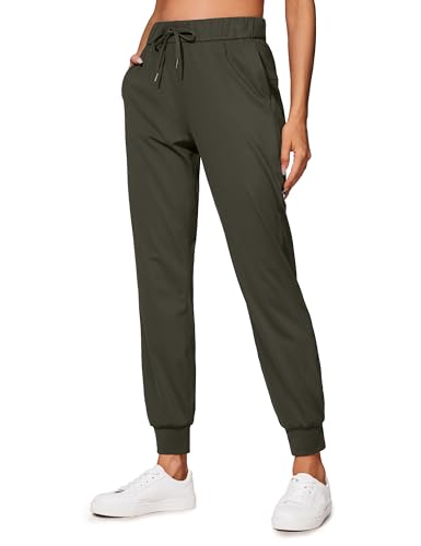 CRZ YOGA Damen Jogginghose mit Tunnelzug Undurchsichtig Sweathose Sporthose Seitentaschen - 71cm Olivgrun 38 von CRZ YOGA