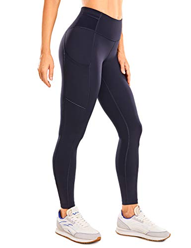 CRZ YOGA Damen Kompressionsgamaschen mit hoher Taille und Taschen Trainieren Leggings -71cm Marine 40 von CRZ YOGA