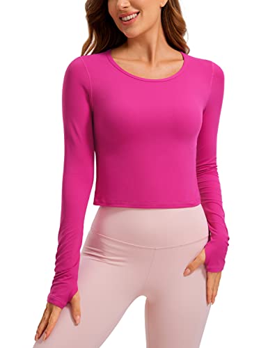 CRZ YOGA Damen Kurz Geschnittene Langarm Athletic Workout Yoga Shirt Crop Top mit Daumenloch Hibiskus-Purpur 40 von CRZ YOGA