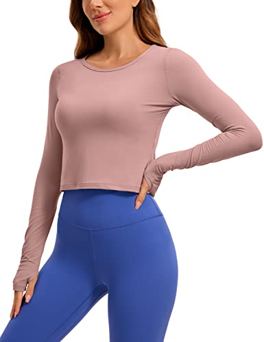 CRZ YOGA Damen Kurz Geschnittene Langarm Athletic Workout Yoga Shirt Crop Top mit Daumenloch Rose duftendes Lila 42 von CRZ YOGA