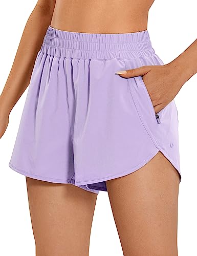 CRZ YOGA Damen Kurz Sporthose Laufhose High Waist Fitness Sport Shorts Kurze Hose mit Reißverschlusstasche Flieder 38 von CRZ YOGA