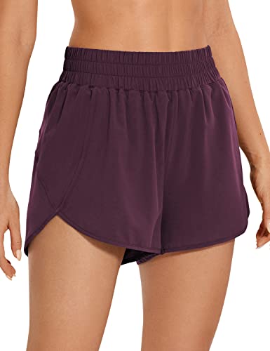 CRZ YOGA Damen Kurz Sporthose Laufhose High Waist Fitness Sport Shorts Kurze Hose mit Reißverschlusstasche Hellviolett 38 von CRZ YOGA