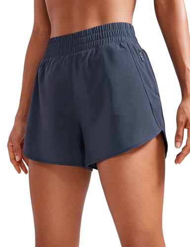 CRZ YOGA Damen Kurz Sporthose Laufhose High Waist Fitness Sport Shorts Kurze Hose mit Reißverschlusstasche Marine 44 von CRZ YOGA