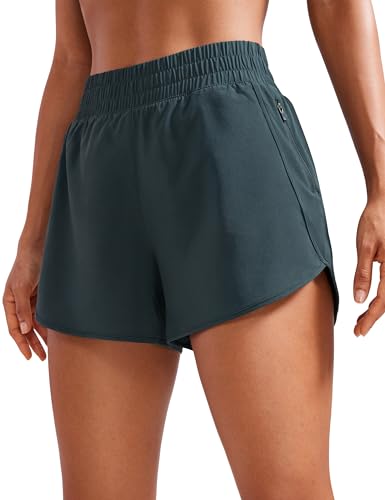 CRZ YOGA Damen Kurz Sporthose Laufhose High Waist Fitness Sport Shorts Kurze Hose mit Reißverschlusstasche Melanit 36 von CRZ YOGA