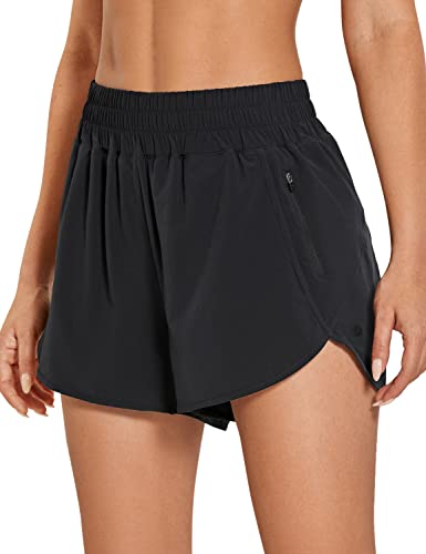 CRZ YOGA Damen Kurz Sporthose Laufhose High Waist Fitness Sport Shorts Kurze Hose mit Reißverschlusstasche Schwarz 40 von CRZ YOGA