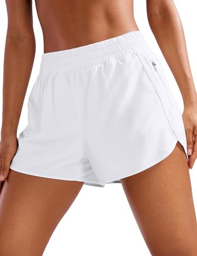 CRZ YOGA Damen Kurz Sporthose Laufhose High Waist Fitness Sport Shorts Kurze Hose mit Reißverschlusstasche Weiss 38 von CRZ YOGA