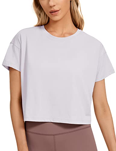 CRZ YOGA Damen Kurzarm Sport Tshirt Loose Baumwolle Fitness Crop Top Sommer Gym Workout Cropped Oberteile Graue Iris 40 von CRZ YOGA