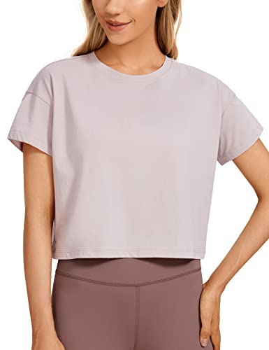 CRZ YOGA Damen Kurzarm Sport Tshirt Loose Baumwolle Fitness Crop Top Sommer Gym Workout Cropped Oberteile Rauchiges Erröten 42 von CRZ YOGA