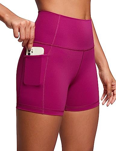 CRZ YOGA Naked Feeling Damen Kurze Leggings High Waist Radlerhose Yoga Fitness Sporthose mit Taschen - 10cm Magenta Violett 38 von CRZ YOGA