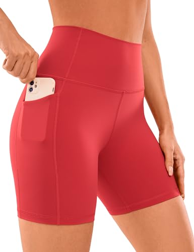 CRZ YOGA Naked Feeling Damen Kurze Leggings High Waist Radlerhose Yoga Fitness Sporthose mit Taschen - 15cm Purpur 38 von CRZ YOGA