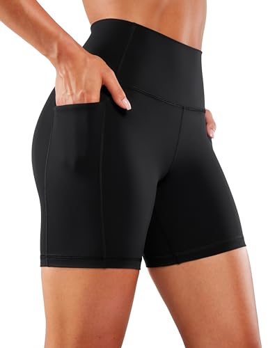CRZ YOGA Naked Feeling Damen Radlerhose mit Taschen Hohe Taille Yoga Shorts Kurze Sporthose Sport Leggings Sportshorts - 15cm Schwarz 42 von CRZ YOGA