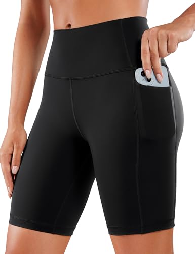 CRZ YOGA Naked Feeling Damen Radlerhose mit Taschen Hohe Taille Yoga Shorts Kurze Sporthose Sport Leggings Sportshorts - 20cm Schwarz 36 von CRZ YOGA