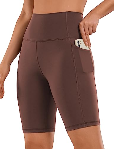 CRZ YOGA Naked Feeling Damen Kurze Leggings High Waist Radlerhose Yoga Fitness Sporthose mit Taschen - 20cm Taupe 36 von CRZ YOGA