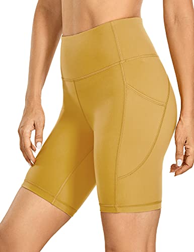 CRZ YOGA Gebürstetes Gefühl Damen Kurze Leggings Sporthose Radlerhose High Waist Matt Kurze Hose mit Taschen - 20cm Mellow Yellow 38 von CRZ YOGA