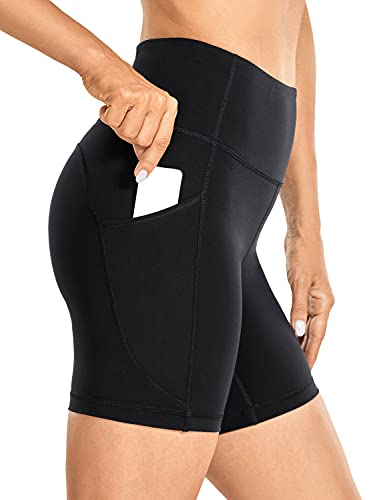 CRZ YOGA Gebürstetes Gefühl Damen Kurze Leggings Sporthose Radlerhose High Waist Matt Kurze Hose mit Taschen - 15cm Schwarz 44 von CRZ YOGA