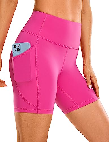 CRZ YOGA Gebürstetes Gefühl Damen Kurze Leggings Sporthose Radlerhose High Waist Matt Kurze Hose mit Taschen - 15cm Hibiskus-Purpur 38 von CRZ YOGA