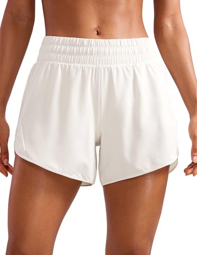 CRZ YOGA Damen Kurze Sporthose Mid Waist Laufhose Fitness Gym Kurz Hose Sportshorts mit ReiÃŸverschlusstasche Milchig WeiÃŸ 36 von CRZ YOGA