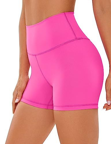 CRZ YOGA Damen Kurze Yoga Leggings High Waist Blickdicht Fithess Shorts Radlerhose Sporthose - Naked Feeling - 10cm Hibiskus-Purpur 38 von CRZ YOGA