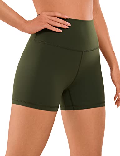 CRZ YOGA Damen Kurze Yoga Leggings High Waist Blickdicht Fithess Shorts Radlerhose Sporthose - Naked Feeling - 10cm Olivgrun 36 von CRZ YOGA