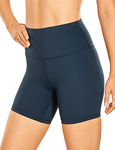 CRZ YOGA Damen Kurze Yoga Leggings High Waist Blickdicht Fithess Shorts Radlerhose Sporthose - Naked Feeling - 15cm Echte Marine 38 von CRZ YOGA