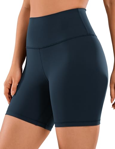 CRZ YOGA Damen Kurze Yoga Leggings High Waist Blickdicht Fithess Shorts Radlerhose Sporthose - Naked Feeling - 15cm Echte Marine 42 von CRZ YOGA