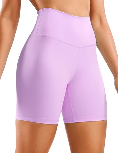 CRZ YOGA Damen Kurze Yoga Leggings High Waist Blickdicht Fithess Shorts Radlerhose Sporthose - Naked Feeling - 15cm Flieder 40 von CRZ YOGA