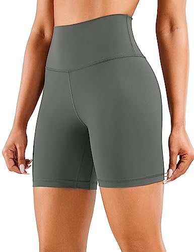 CRZ YOGA Damen Kurze Yoga Leggings High Waist Blickdicht Fithess Shorts Radlerhose Sporthose - Naked Feeling - 15cm Grauer Salbei 38 von CRZ YOGA