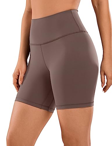 CRZ YOGA Damen Kurze Yoga Leggings High Waist Blickdicht Fithess Shorts Radlerhose Sporthose - Naked Feeling - 15cm Lila Taupe 42 von CRZ YOGA